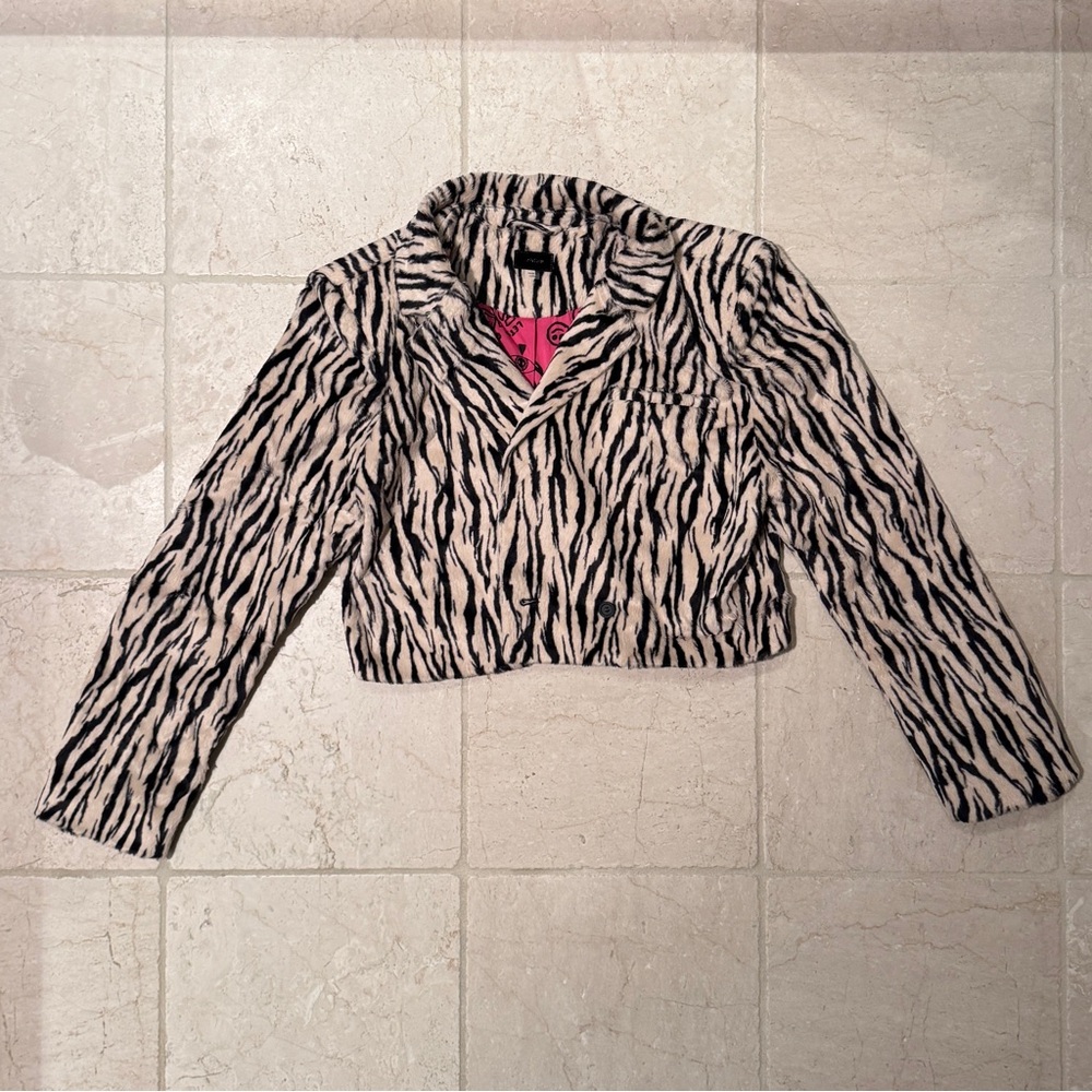MOTHER Black and Cream Zebra Cropped Jacket
